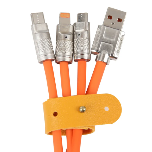 Mech Series 6A 120W 3 in 1 Metal Plug Silicone Fast Charging Data Cable