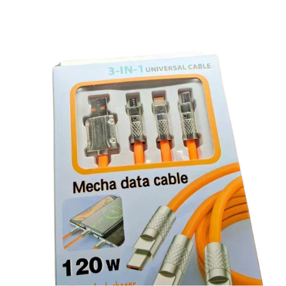Mech Series 6A 120W 3 in 1 Metal Plug Silicone Fast Charging Data Cable