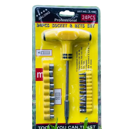 24pcs T Shape Screwdriver Set Batch Head Ratchet Pawl Socket